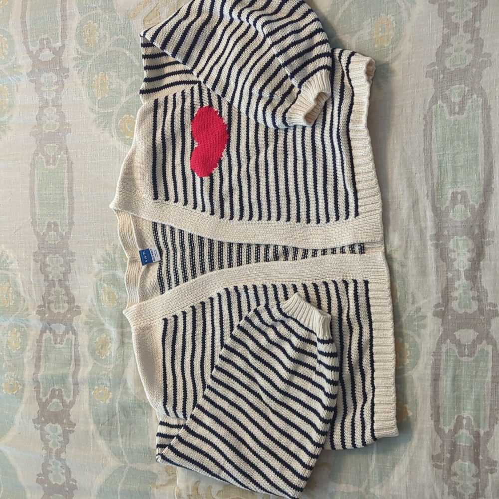 Girls Size 6/7 Old Navy Navy and Cream Striped Sweater with Heart Detail